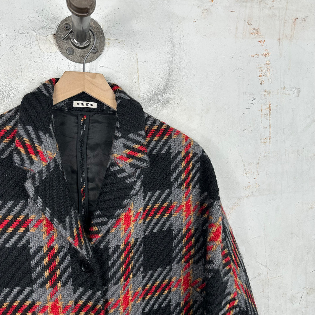 Miu Miu Knit Check Tooth Peacoat