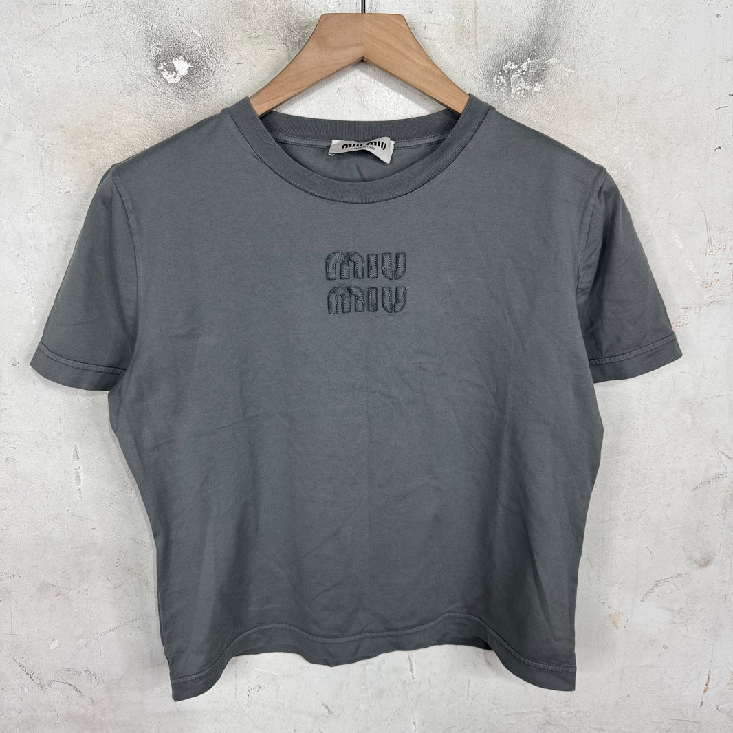 Miu Miu Frayed Patch Logo Baby T-Shirt