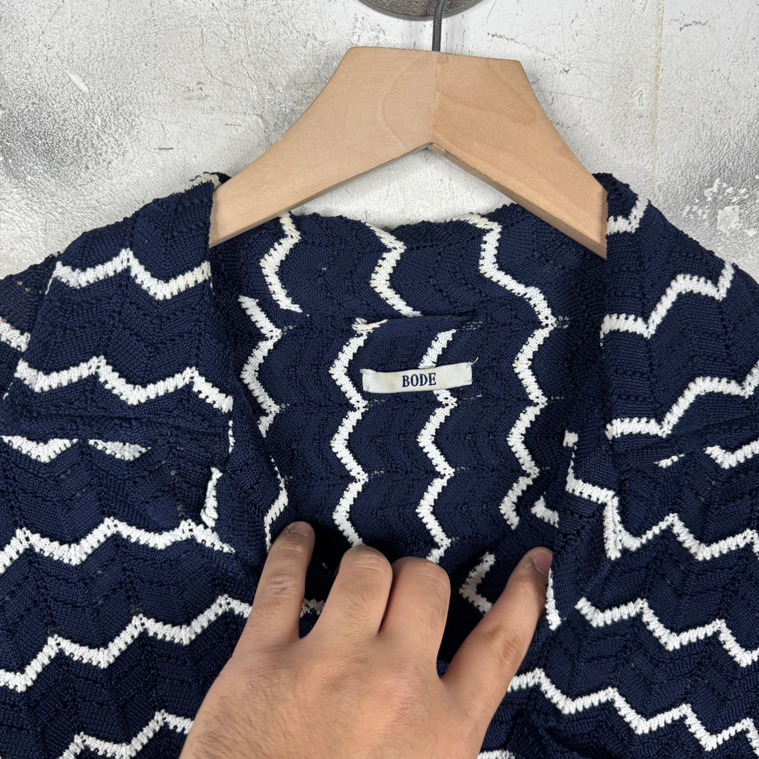 Bode Blue Zig Zagged Knit Shirt