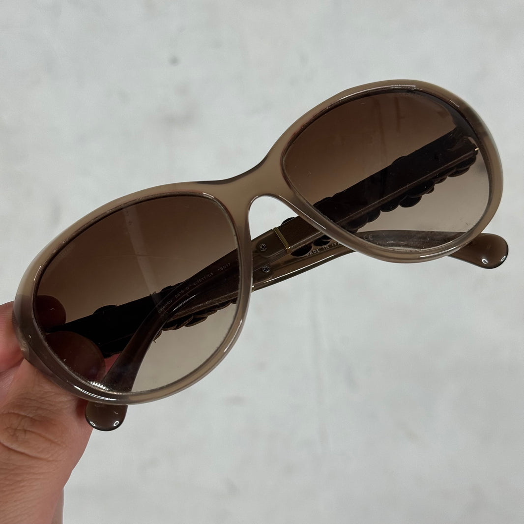 Chanel Leather Floral Wide Lens Sunglasses