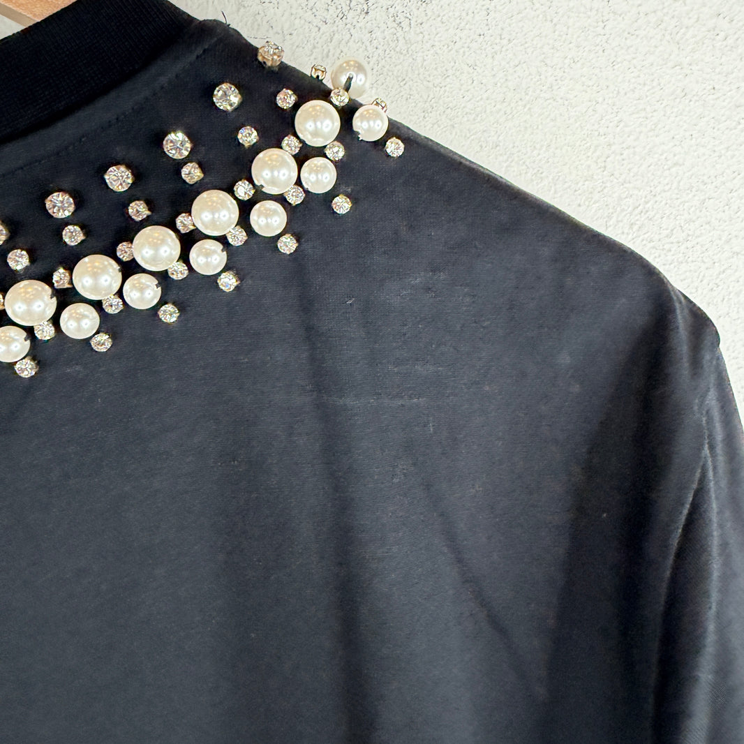 Givenchy Pearl/Crystal Neck Embellishment T-Shirt
