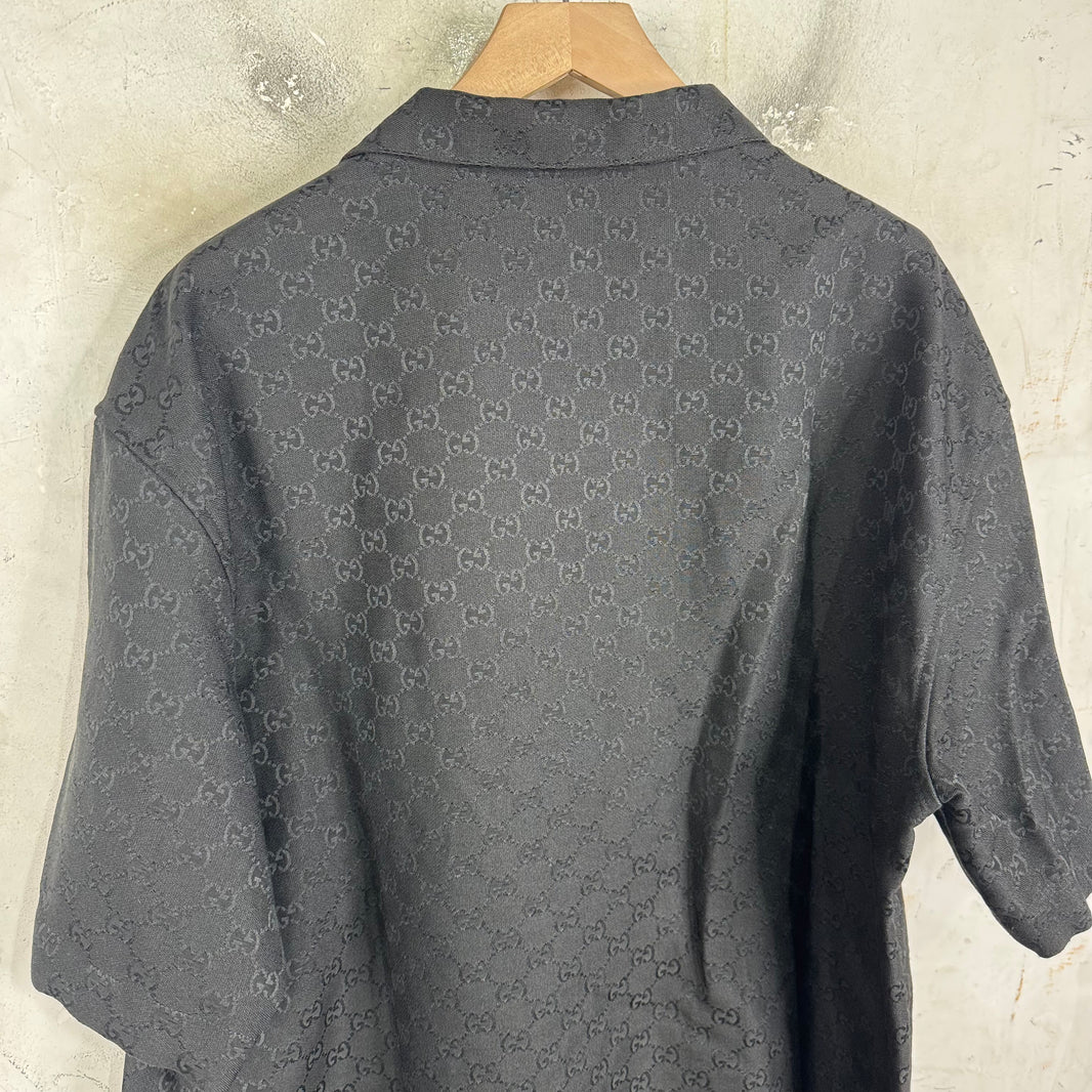 Gucci Black Monogram Camp Collar Shirt