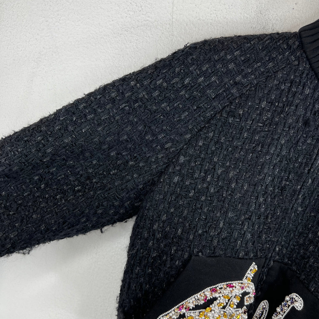 Chanel 22A Tweed Embellished Zip Up Jacket