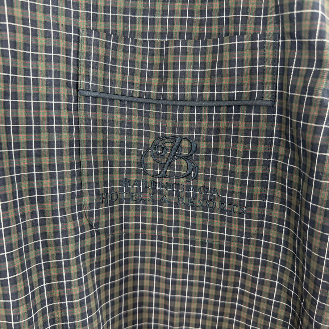 Balenciaga Olive Checkered Button Up Pajama Shirt