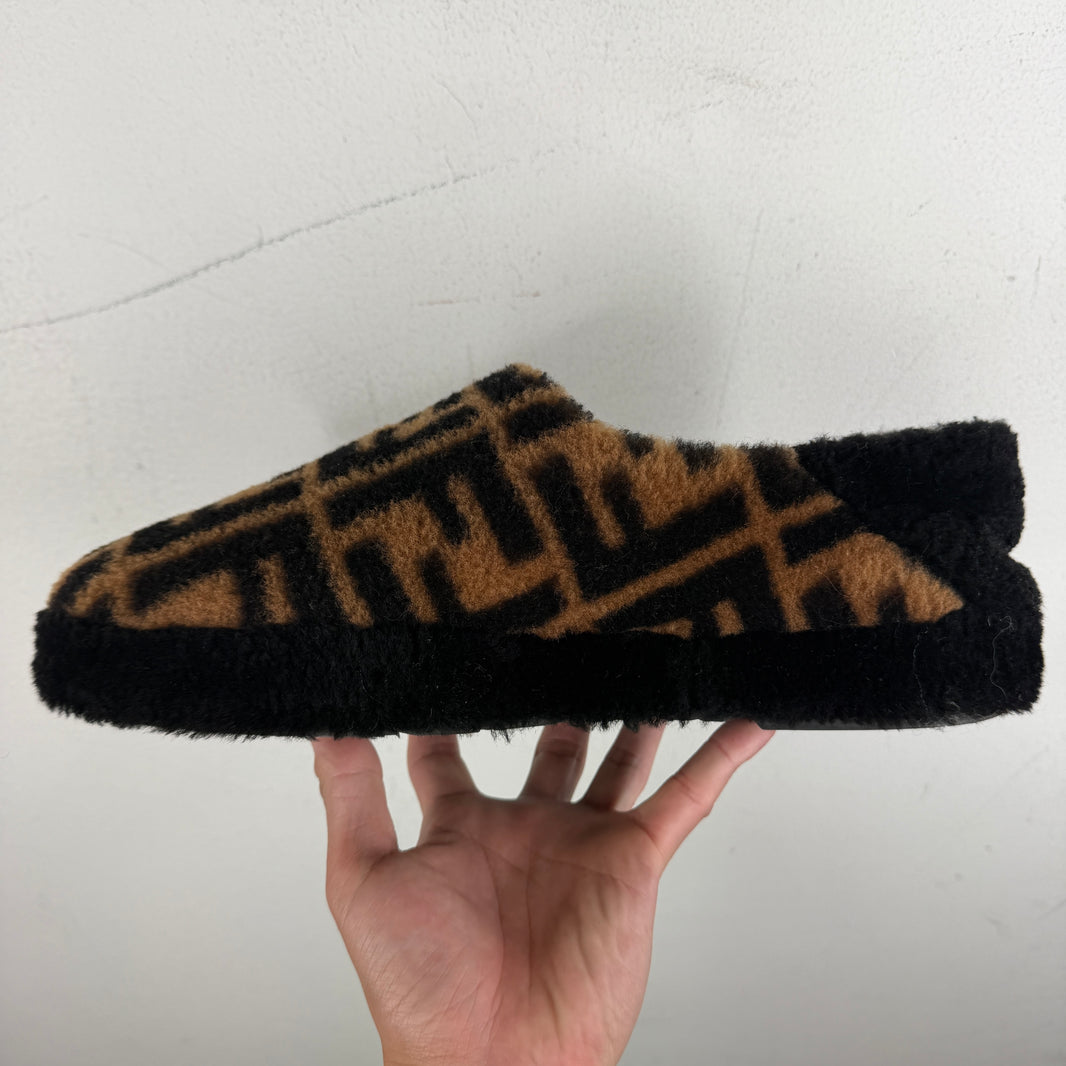 Fendi Zucca Shearling Slippers