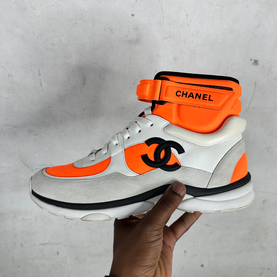 Chanel Orange High Top Double C Sneakers