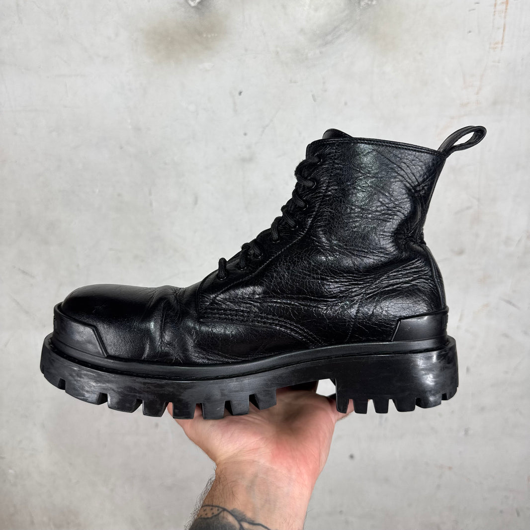 Balenciaga Smoked Tumbled Leather Strike Boots