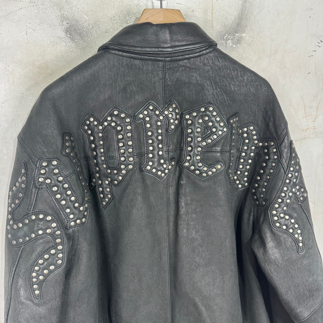 Supreme Pebbled Leather Studded Logo Jacket