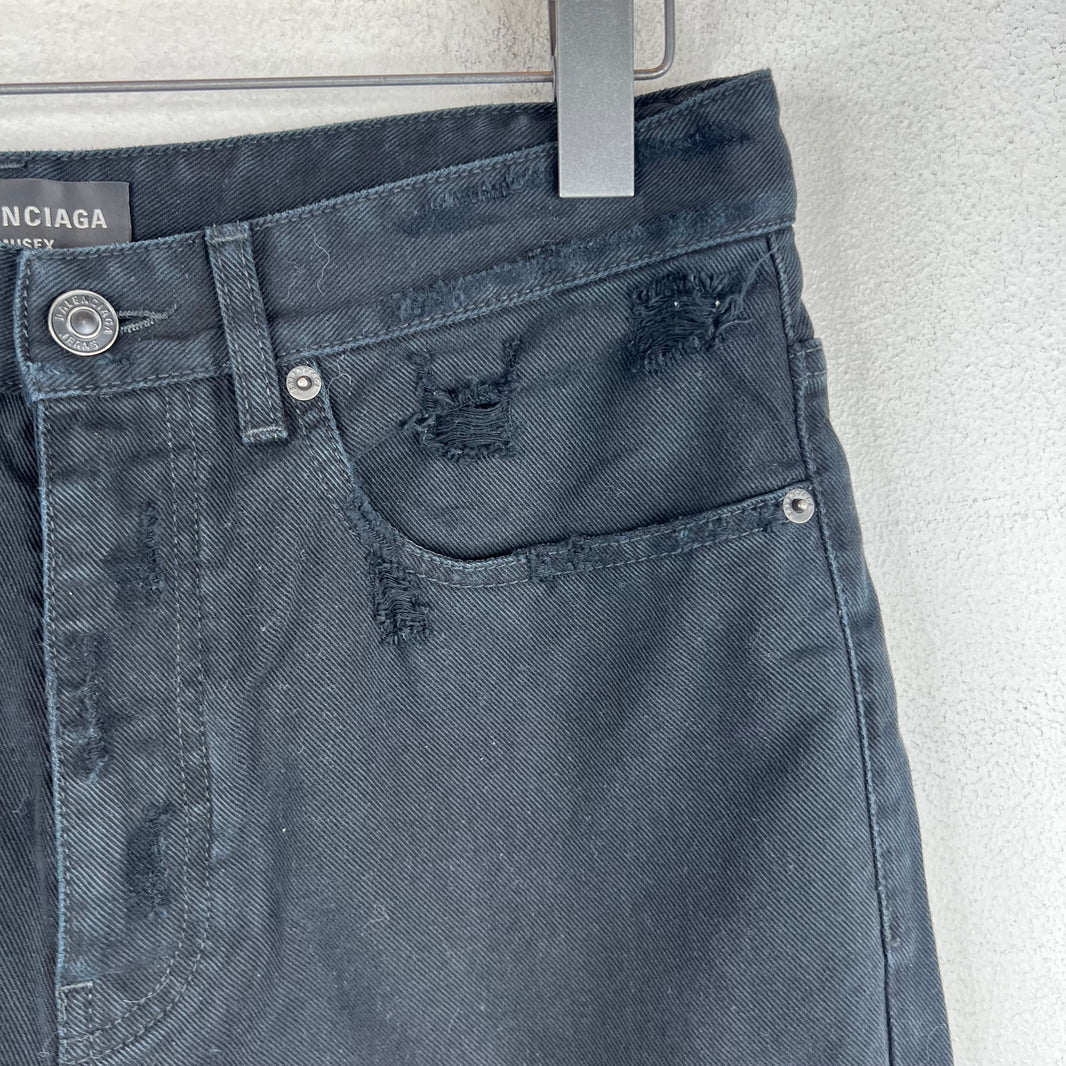 Balenciaga Distressed Long Denim Shorts