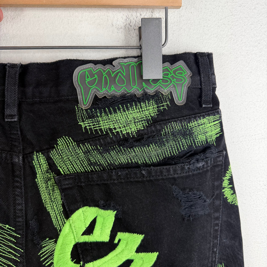 Endless Denim Black/Green Distressed Jeans