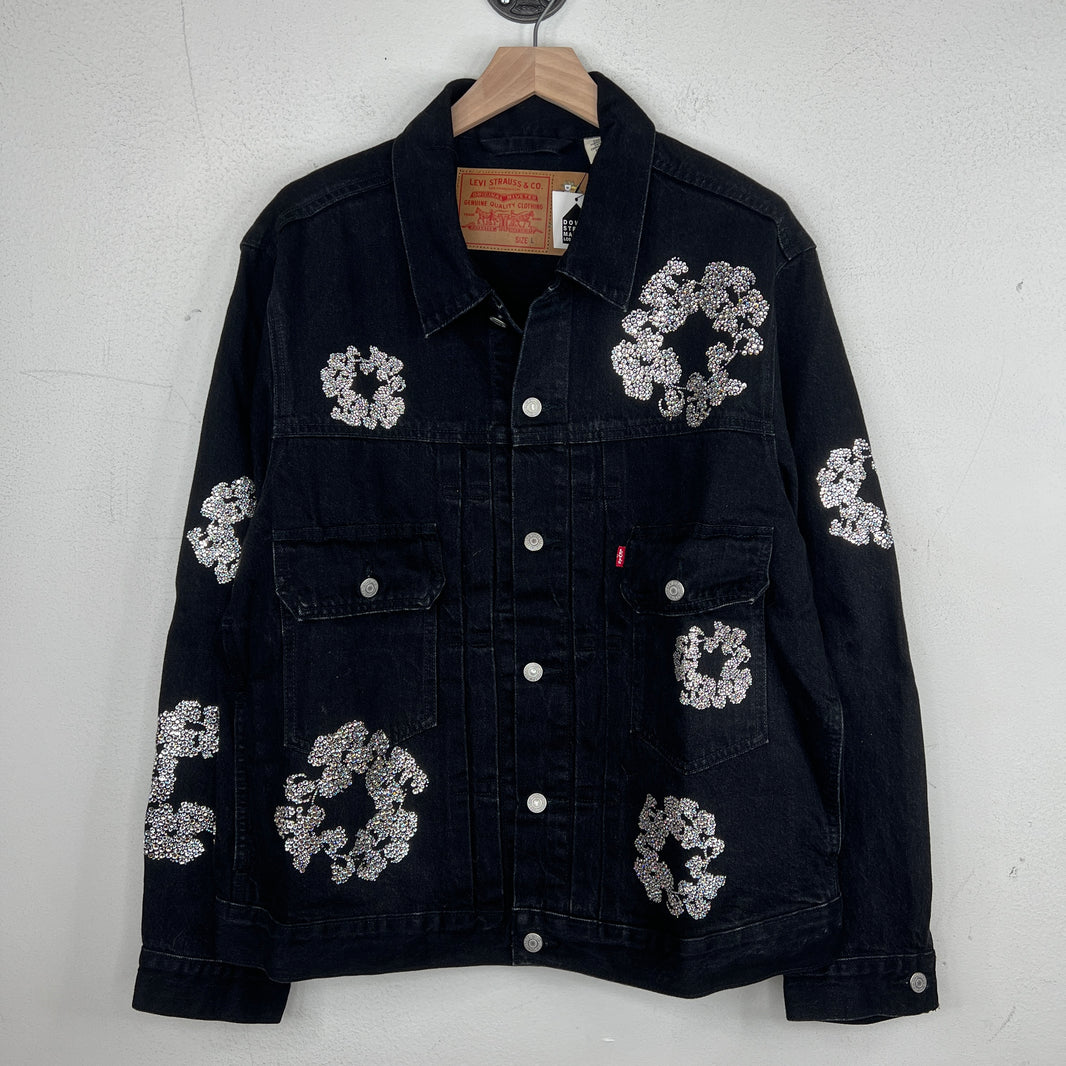 Denim Tears Black Crystal Wreath Denim Jacket