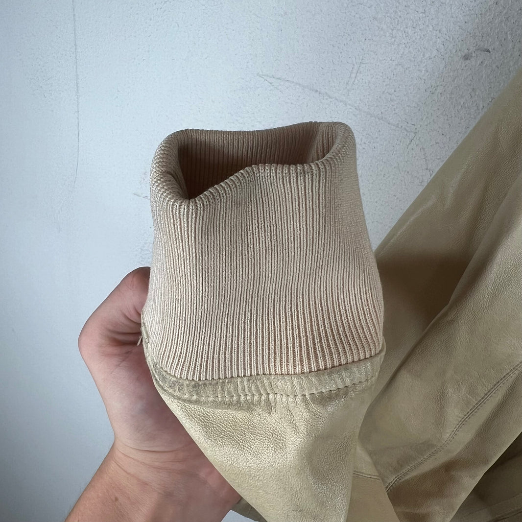 Rick Owens Cream Leather Bomber Jacket