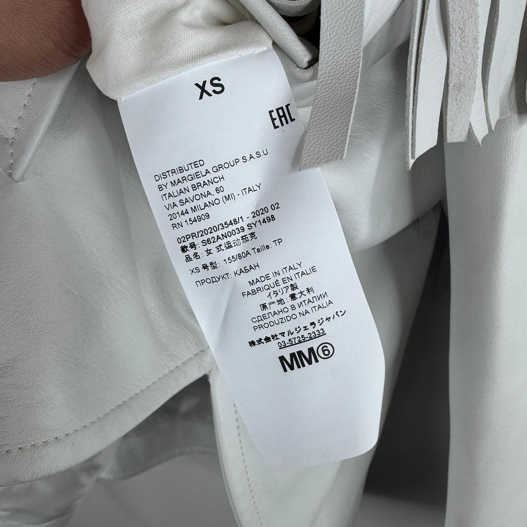 Margiela MM6 White Leather Fringed Button Up Jacket