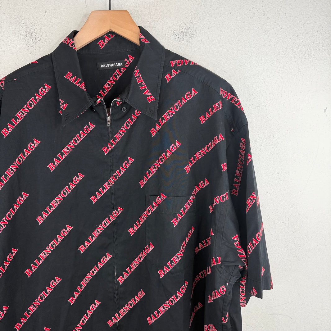 Balenciaga Diagonal Logo AOP Zip Work Shirt