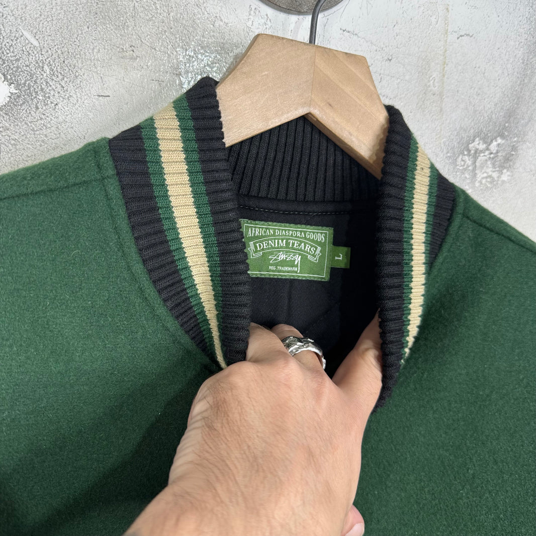 Denim Tears x Stussy Green Varsity Jacket