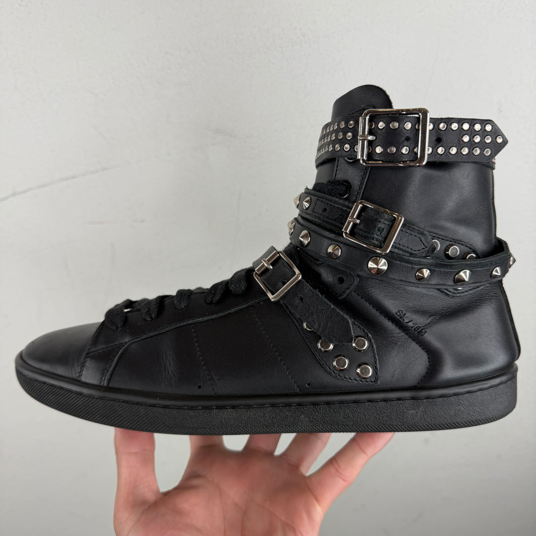 Saint Laurent Leather Studded Strapped Sneakers