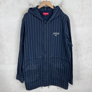 Supreme Navy Kings Logo Pinstripe Coat