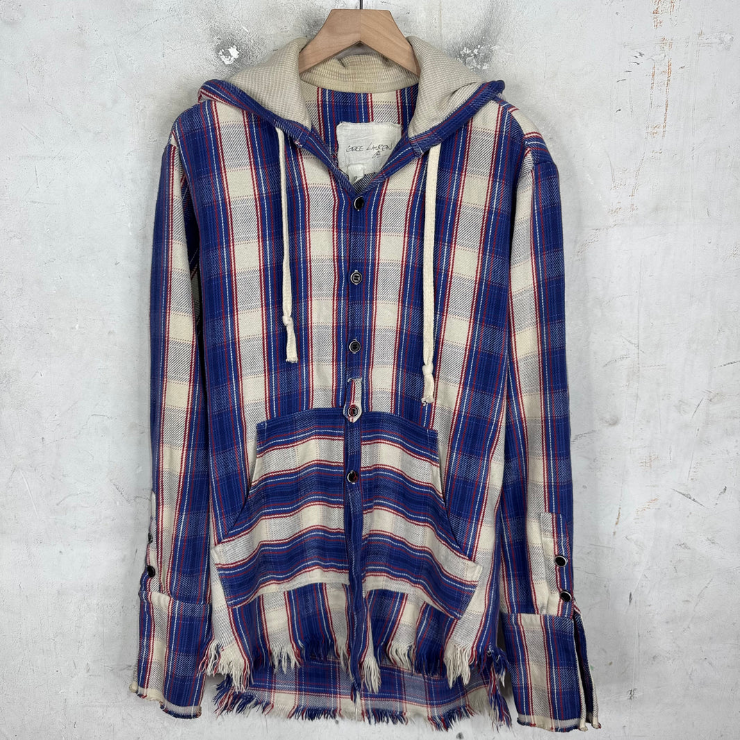 Greg Lauren Frayed Hooded Flannel