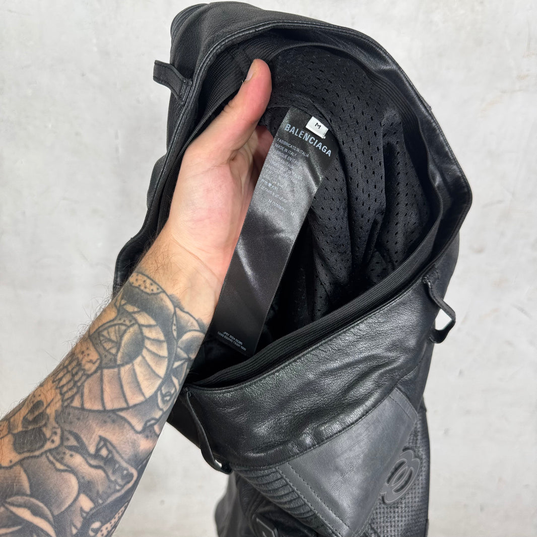 Balenciaga Leather Unity Paneled Racing Pants