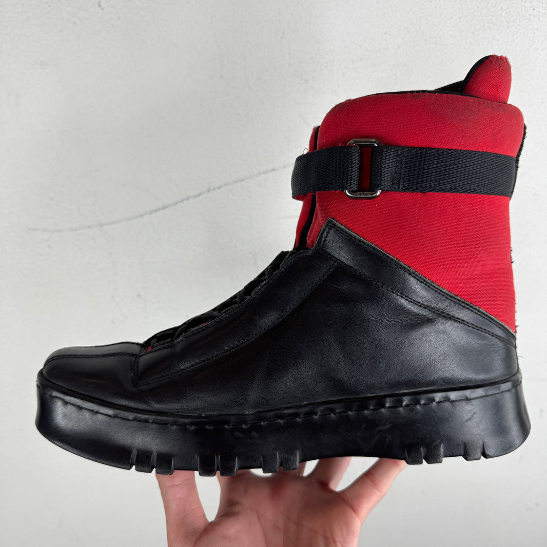 Prada Red/Black Strapped Hi Top Boots