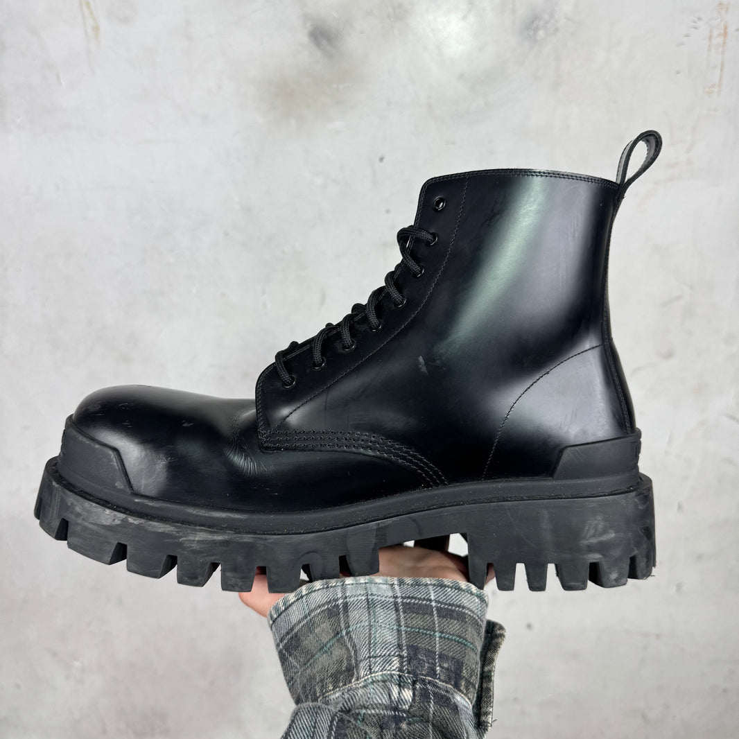 Balenciaga Black Leather Strike Boots