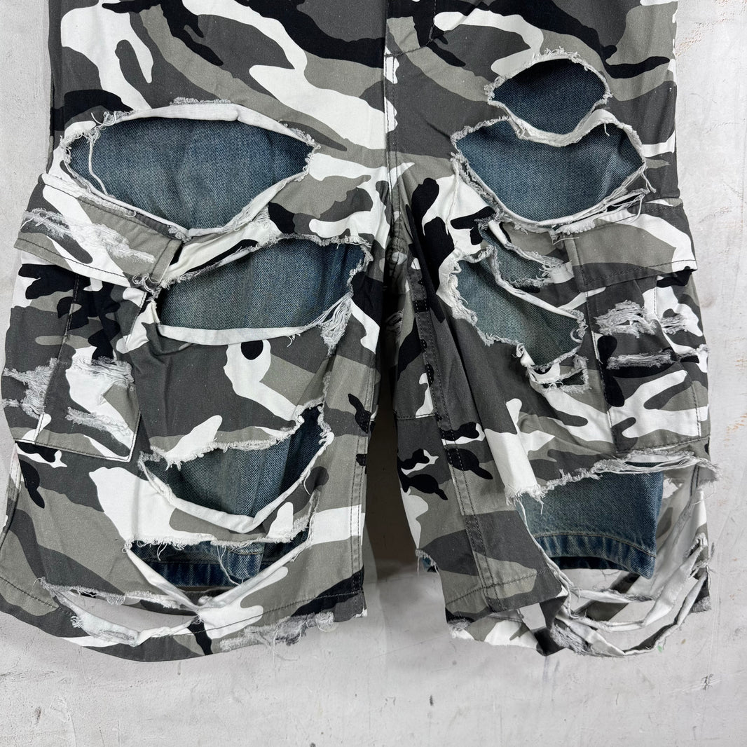Balenciaga Trompe Layered Snow Camo Shorts