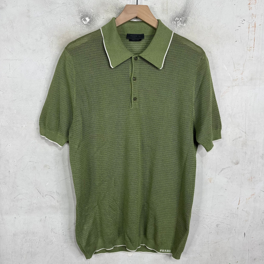 Prada Green Knitted Mesh Polo