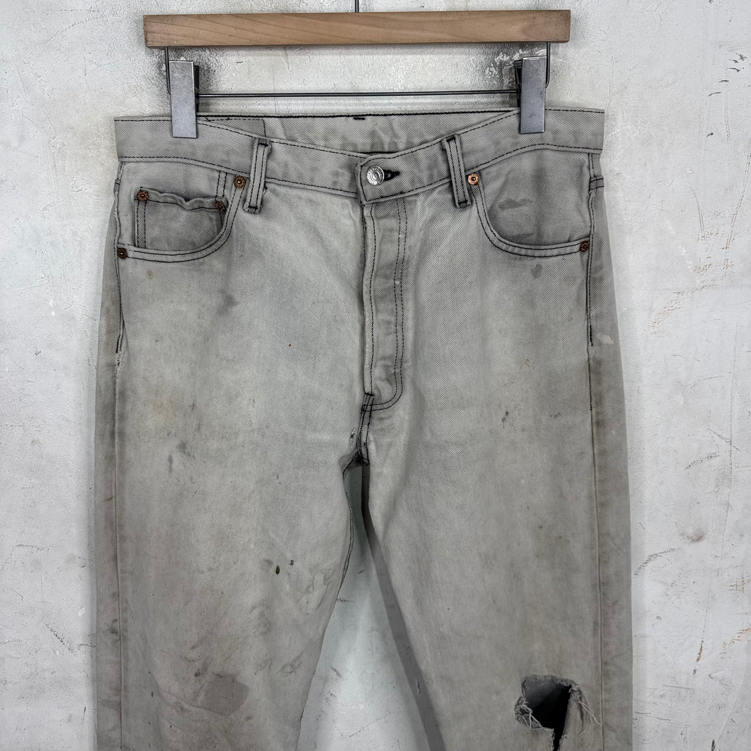 Vintage Levi's Grey Distressed Faded 501 Jeans