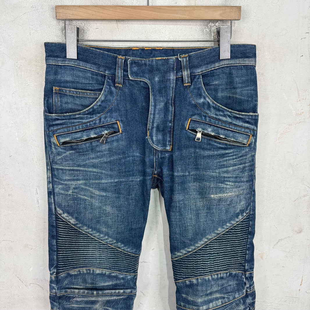 Balmain Medium Wash Decarnin Biker Jeans