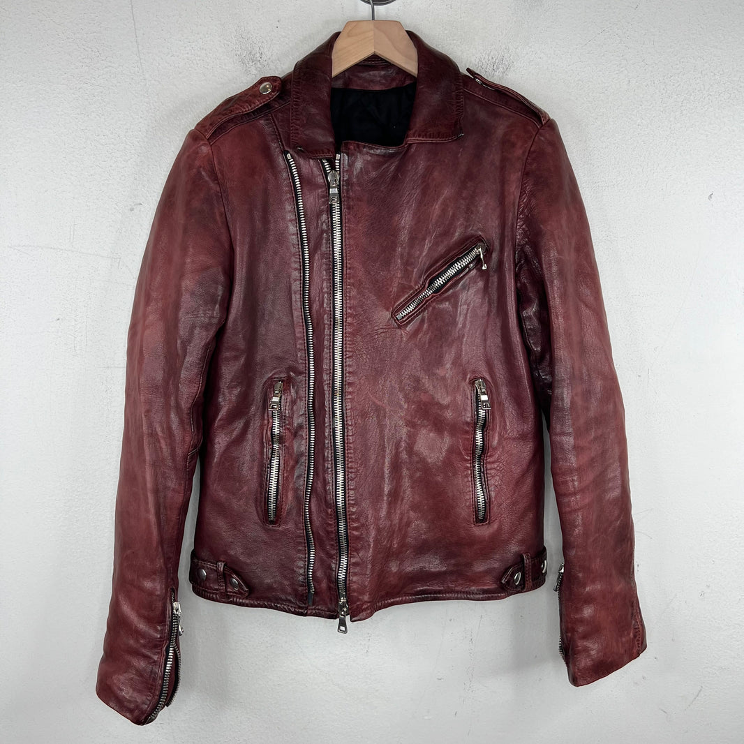 Balmain Lambskin Burgundy Perfecto Jacket