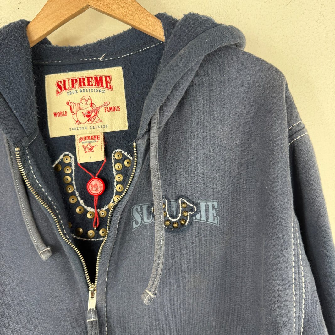 Supreme Navy True Religion Zip Up Hoodie