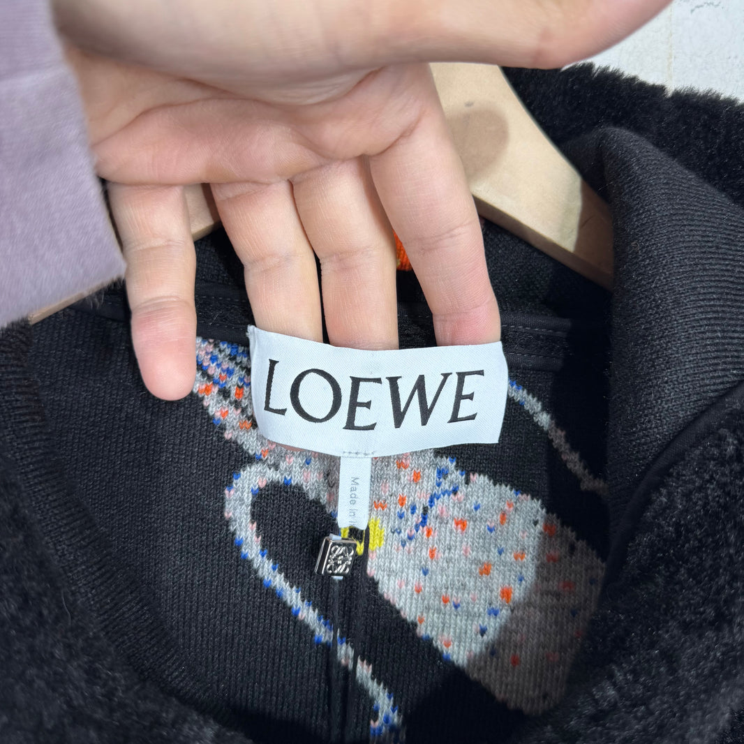 Loewe Ocean Leather/ Fleece Trimmed Jacket