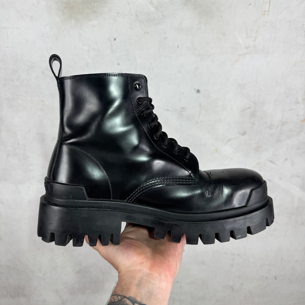 Balenciaga Black Leather Strike Boots