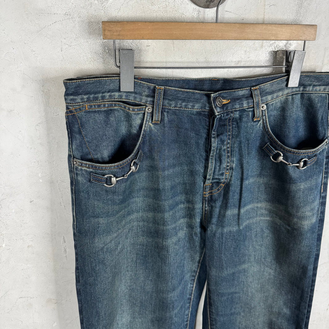 Gucci Washed Blue Horsebit Jeans