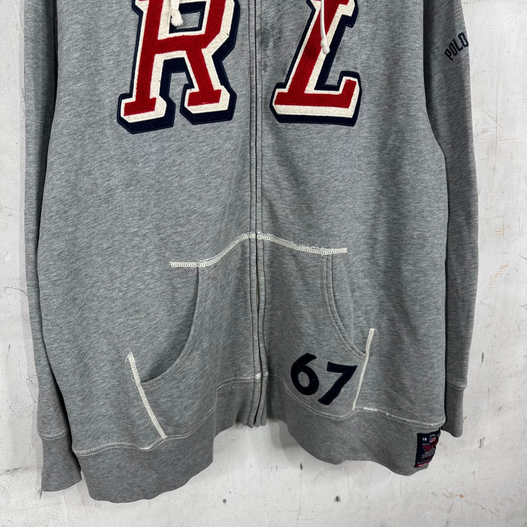Ralph Lauren Grey Chenille RL Patch Zip Hoodie