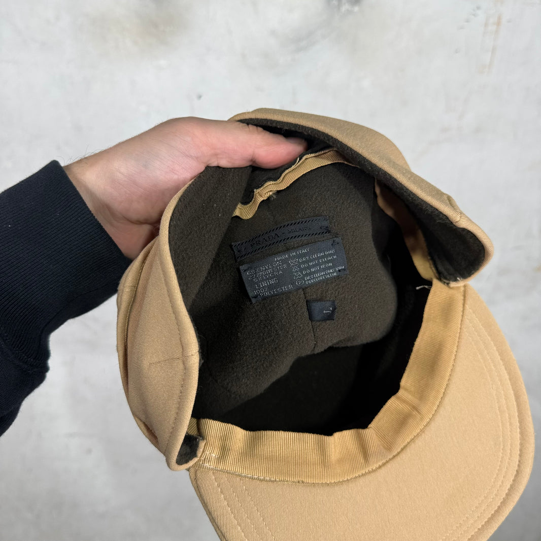 Prada Canvas Fleece Lined Flap Hat