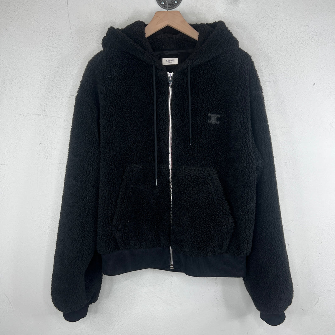 Celine Wool Blend Hooded Zip Up Jacket