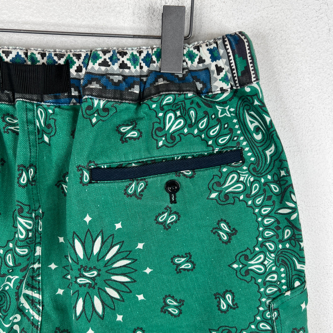 Sacai Green Paisley Belted Cargo Shorts