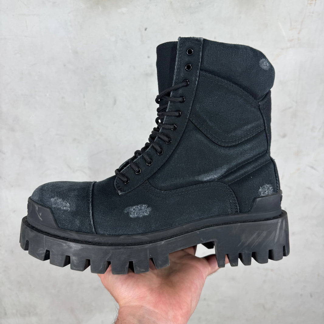 Balenciaga Black Distressed Strike Combat Boots