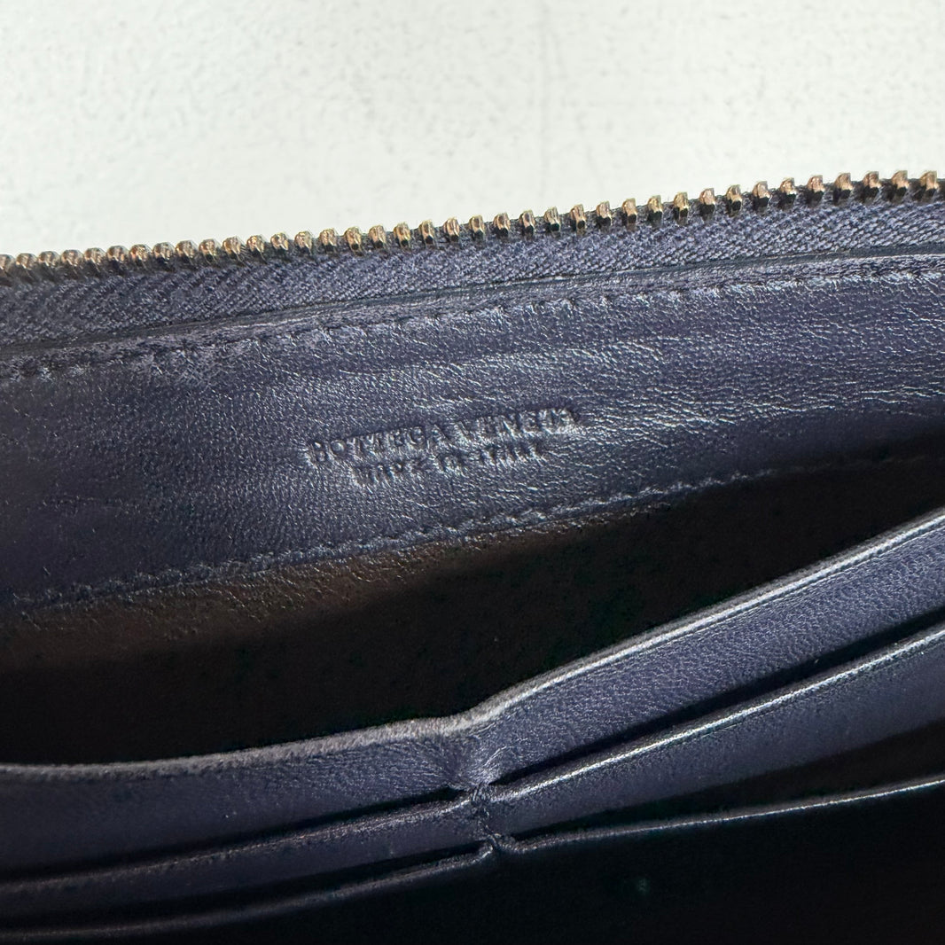 Bottega Veneta Navy Pebbled Leather Long Wallet
