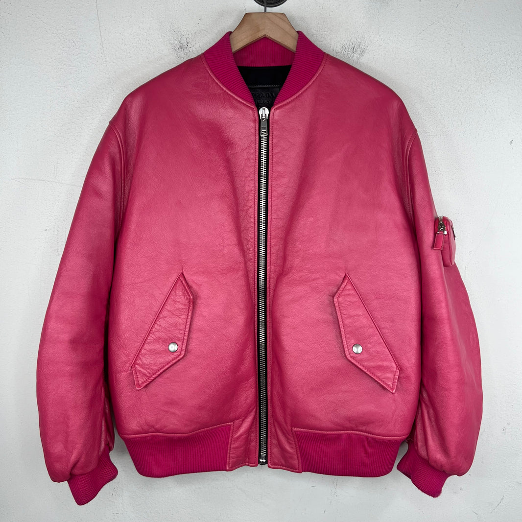 Prada Pink Oversized Nappa Leather Bomber Jacket