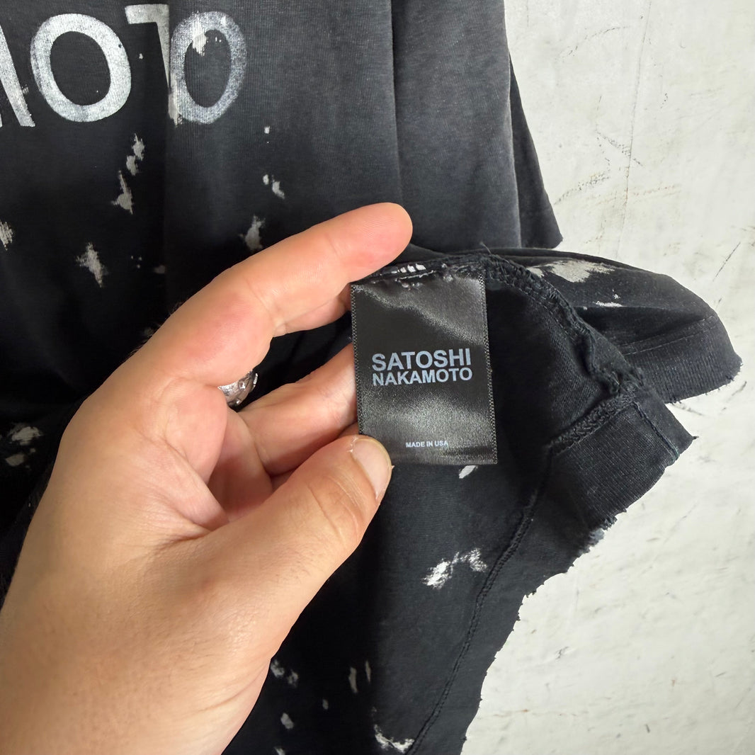 Satoshi Nakamoto Black Distressed Bleach Logo T-Shirt