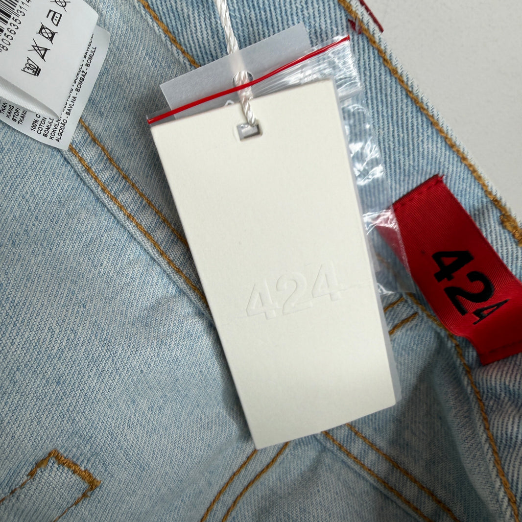 424 Cinched Knee Slim Straight Jeans