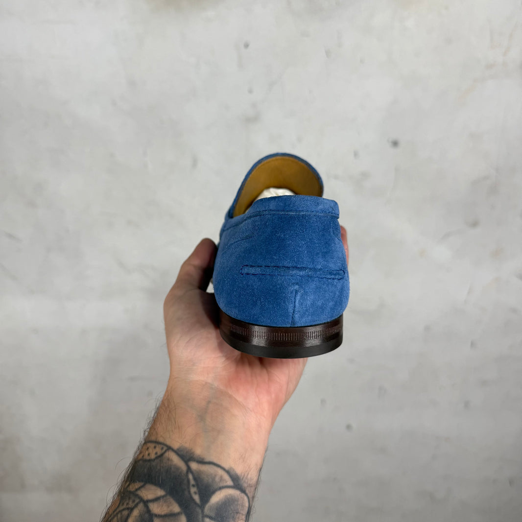 Gucci Blue Suede Horsebit Loafers