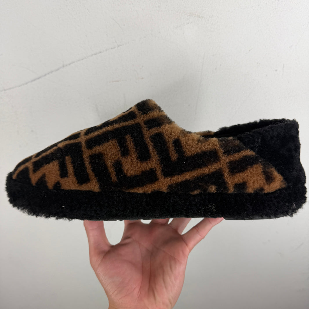 Fendi Zucca Shearling Slippers