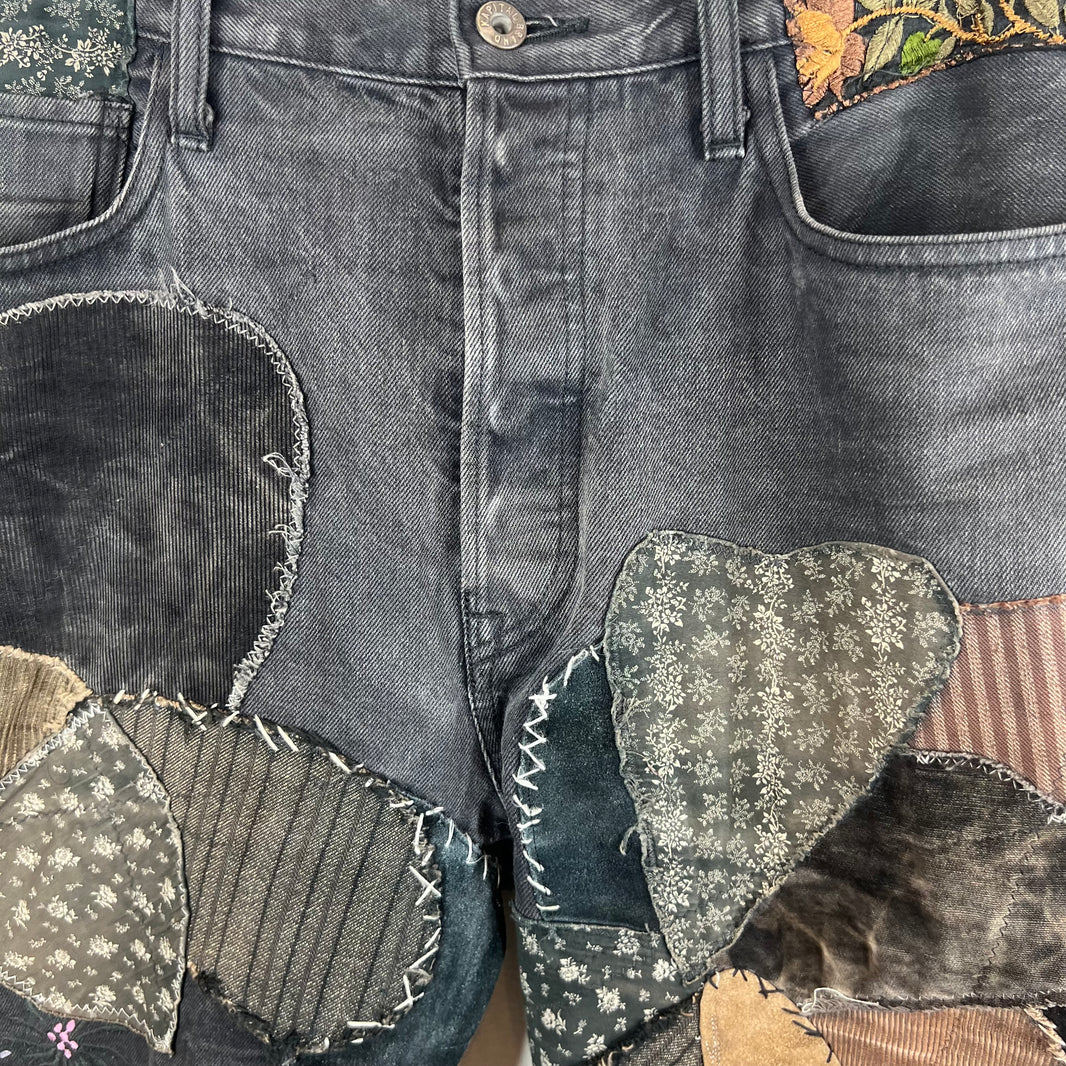 Kapital Black Patchwork Straight Denim Jeans