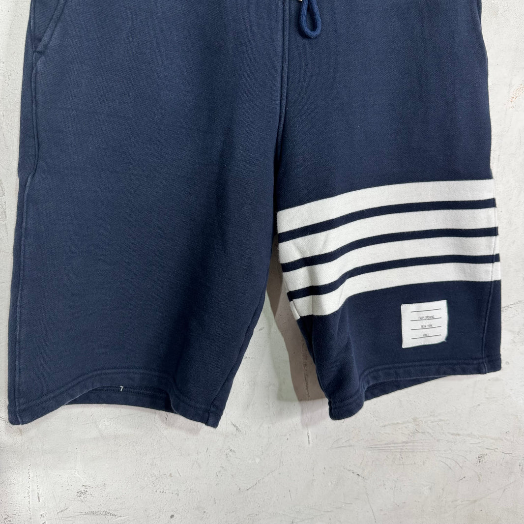Thom Browne Navy Striped Sweat Shorts