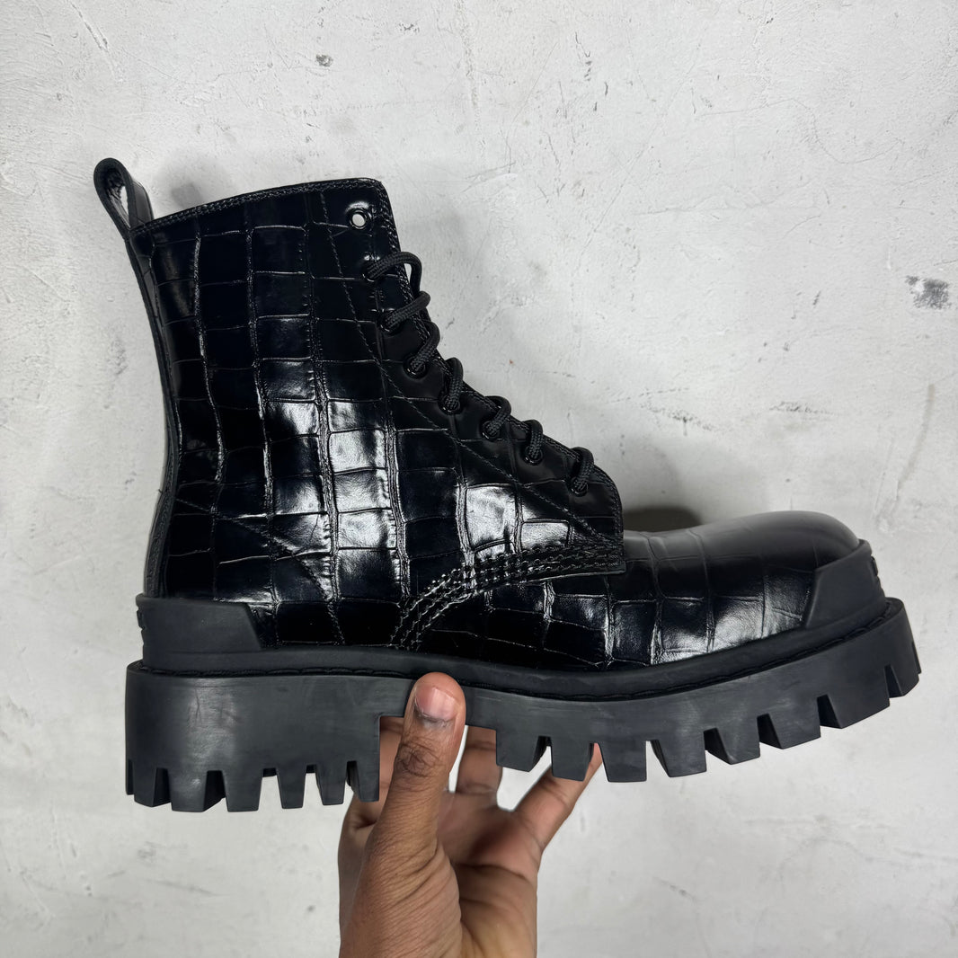 Balenciaga Leather Croc Strike Boots