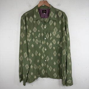 Needles Green Diamond Pattern Rayon LS Button Up Shirt
