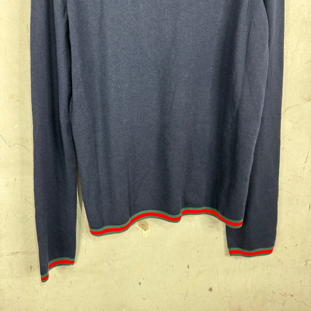 Gucci Navy Cashmere Web Turtleneck
